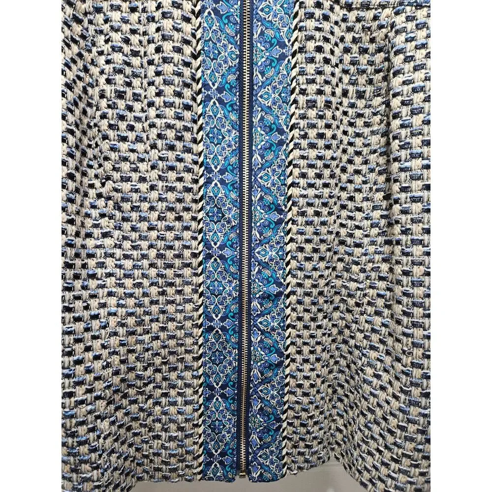 CHICO'S Beige Blue Black Check Tweed Full Zip Fringe Jacket Blazer Size 2 12 - Picture 3 of 10